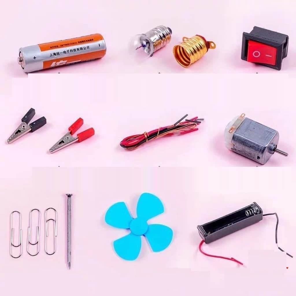 Science School Projects Experiment Kits Fan Light Bulb and Motor Electric Circuit Physics Practice Science Learning Skills Teaching Materials (Set of 12Pcs)