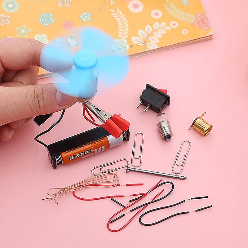 Science School Projects Experiment Kits Fan Light Bulb and Motor Electric Circuit Physics Practice Science Learning Skills Teaching Materials (Set of 12Pcs)