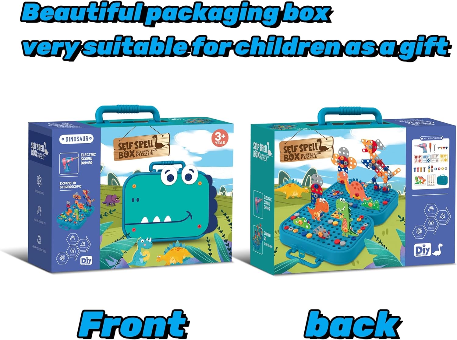 Self Spell Box Montessori Play Toolbox for Kids, 2D/3D Creativity Tool Box with Drill- Any 1