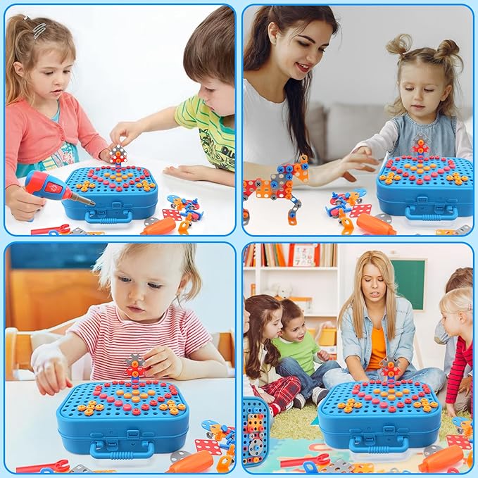 Self Spell Box Montessori Play Toolbox for Kids, 2D/3D Creativity Tool Box with Drill- Any 1