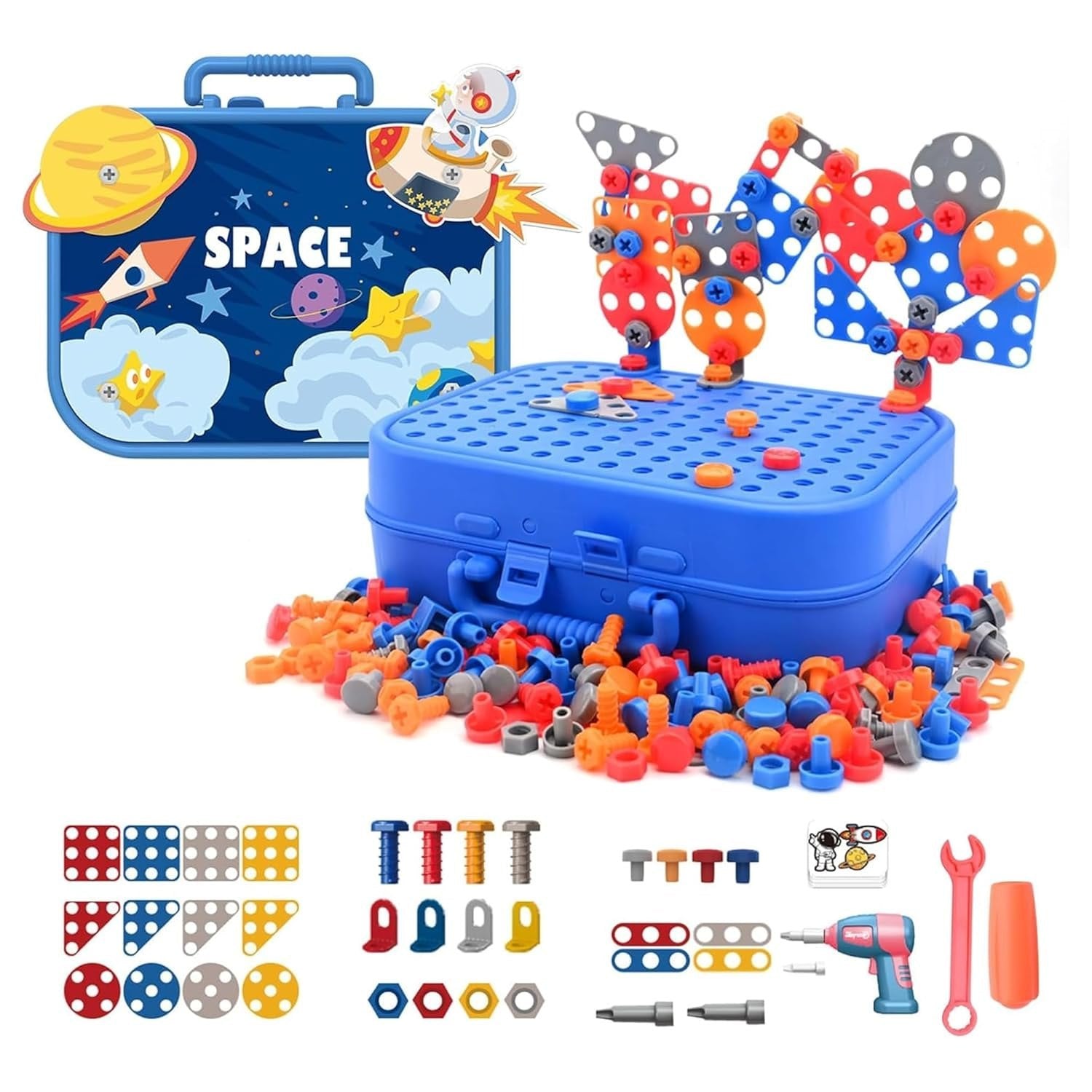 Self Spell Box Montessori Play Toolbox for Kids, 2D/3D Creativity Tool Box with Drill- Any 1