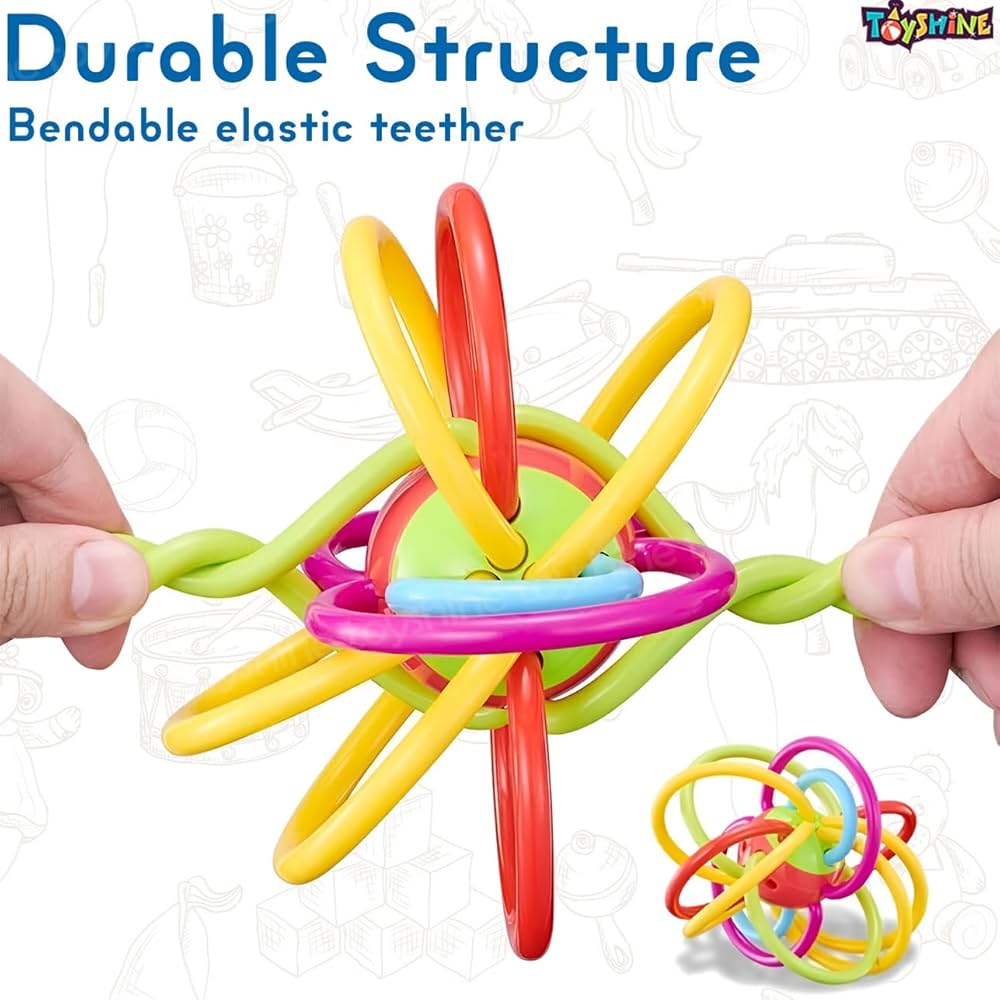 Sensory Baby Teether Tube Ball Loop Toy with Rattle 3-12 Months