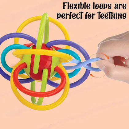 Sensory Baby Teether Tube Ball Loop Toy with Rattle 3-12 Months