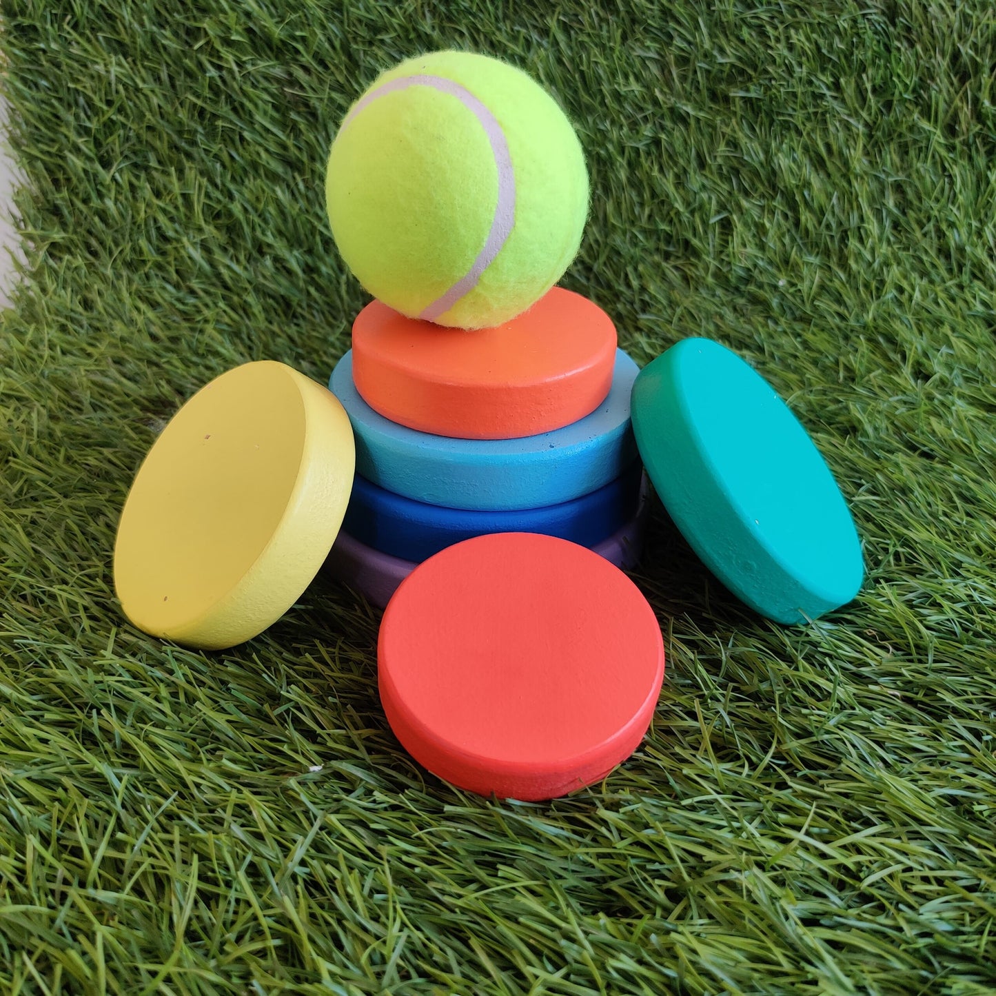 Toystorey Wooden Seven Stones with FREE Ball