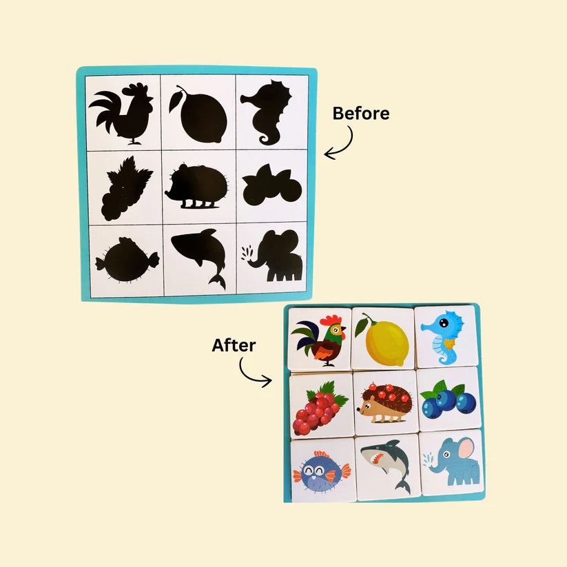 Shadow Pairing wooden puzzle - 6 double sided cards