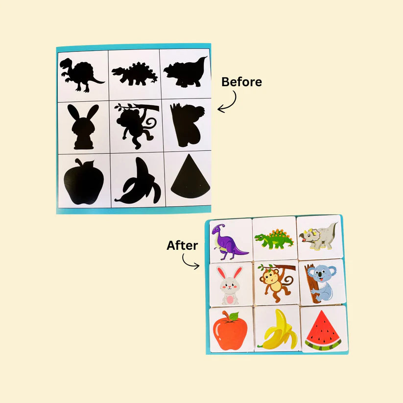 Shadow Pairing wooden puzzle - 6 double sided cards