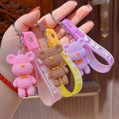 Silicone 3d Cartoon Teddy Bear Keychain Random 1pcs