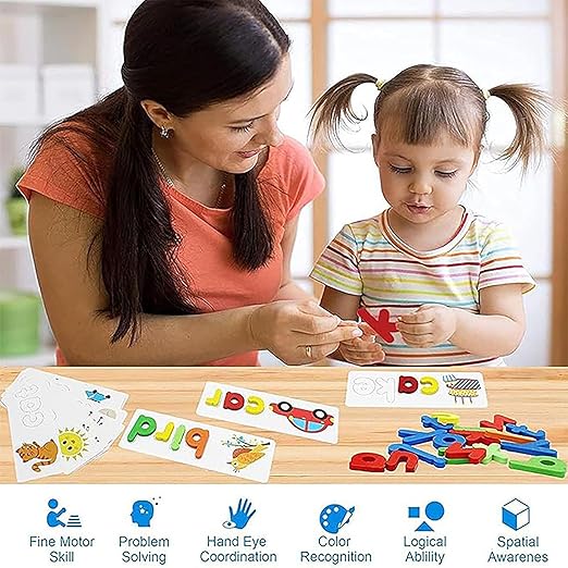 Spelling Game with Flash Cards and Wooden Alphabets