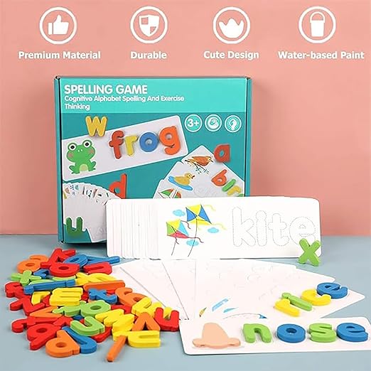 Spelling Game with Flash Cards and Wooden Alphabets