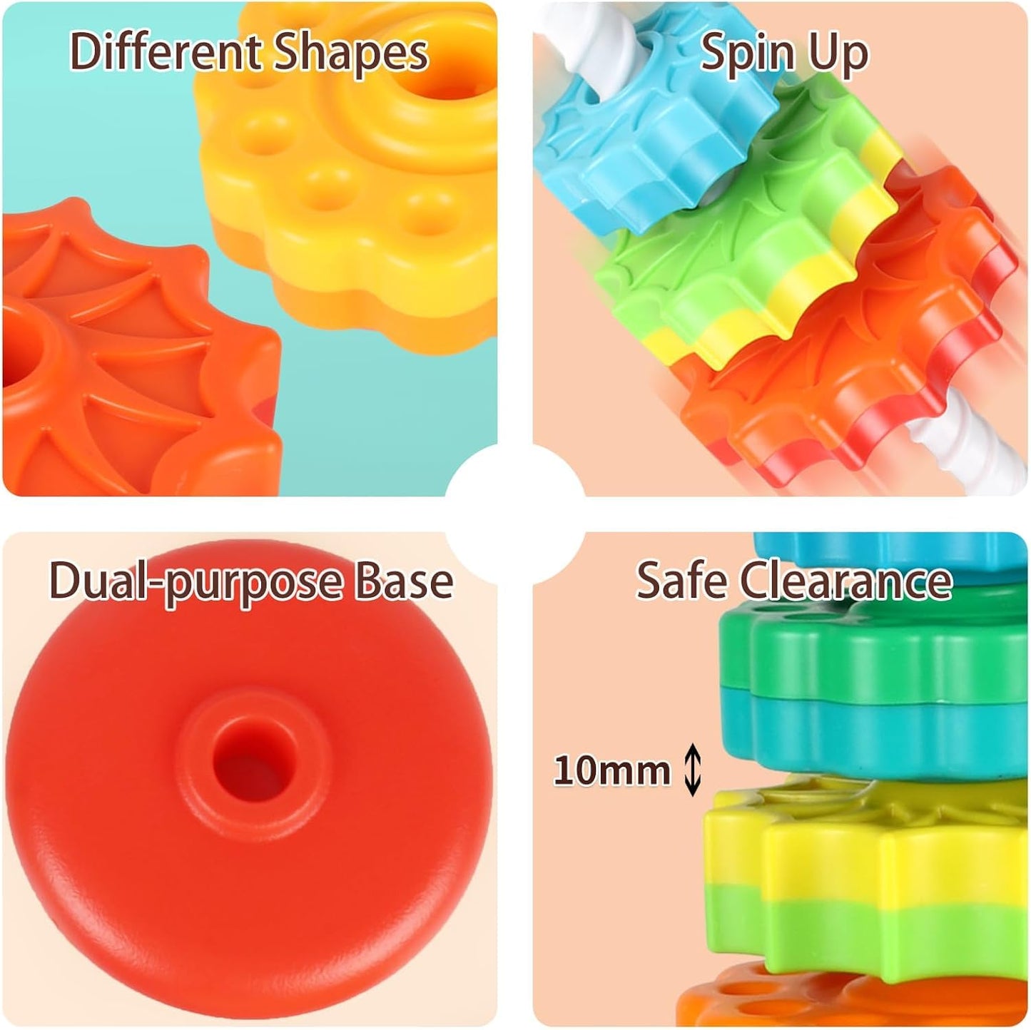 Spinning Stacking Toys for Toddlers 1-3, Rainbow Ring Stacker Montessori Toys
