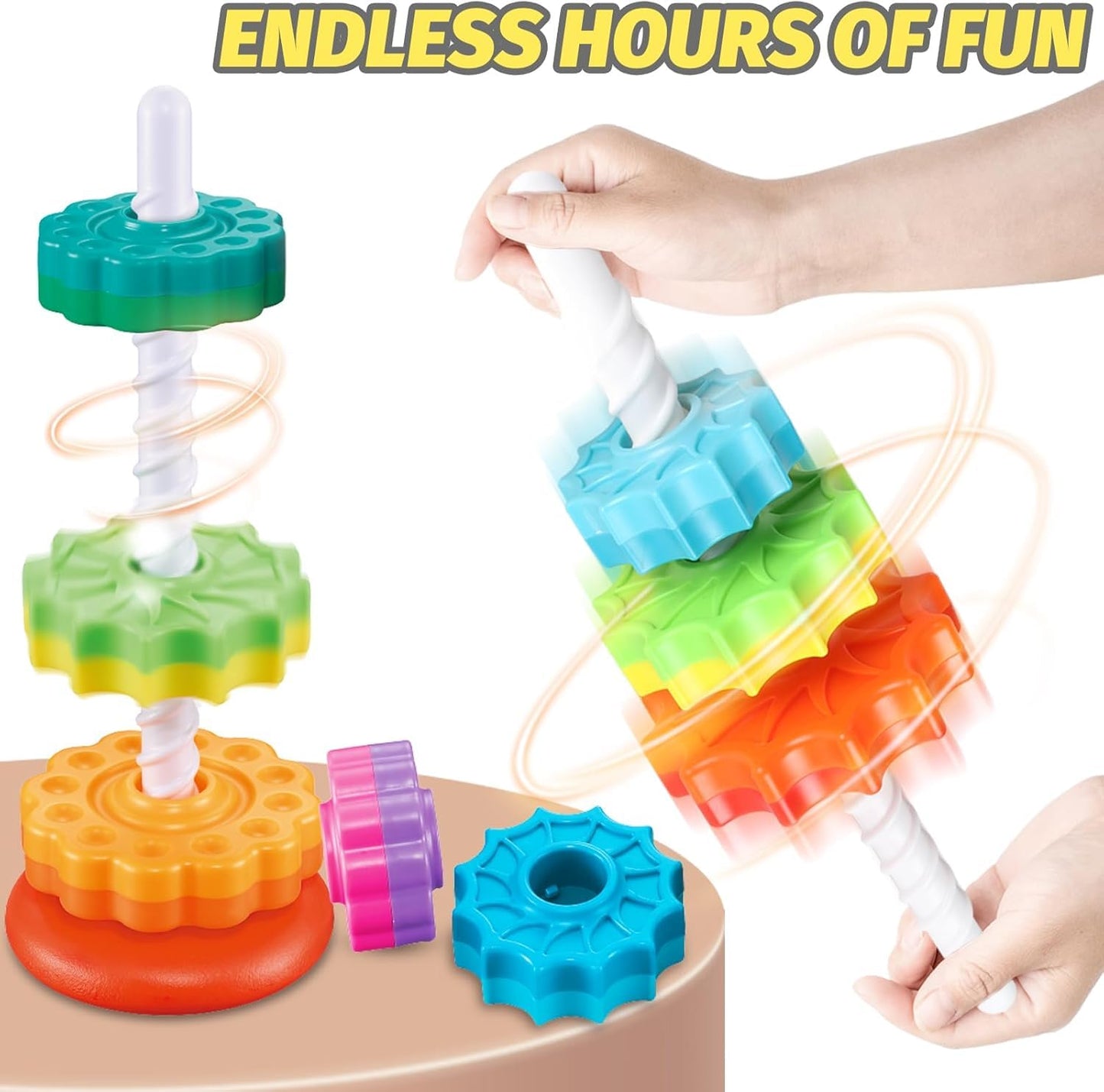 Spinning Stacking Toys for Toddlers 1-3, Rainbow Ring Stacker Montessori Toys