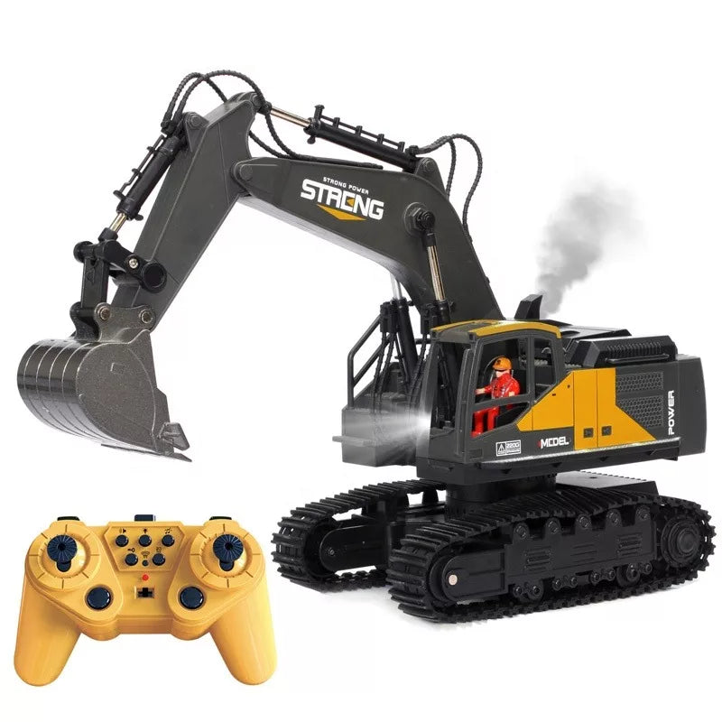 Strong Power RC Alloy Metal Model Excavator 1:16 Scale | 2.4Ghz | Light & Sounds | Horn | Demo mode | Smoke Spraying