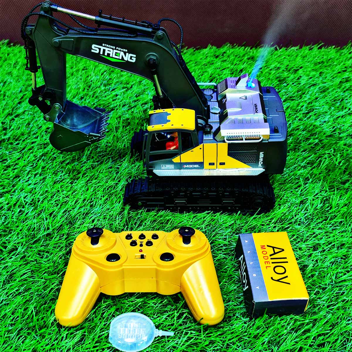 Strong Power RC Alloy Metal Model Excavator 1:16 Scale | 2.4Ghz | Light & Sounds | Horn | Demo mode | Smoke Spraying
