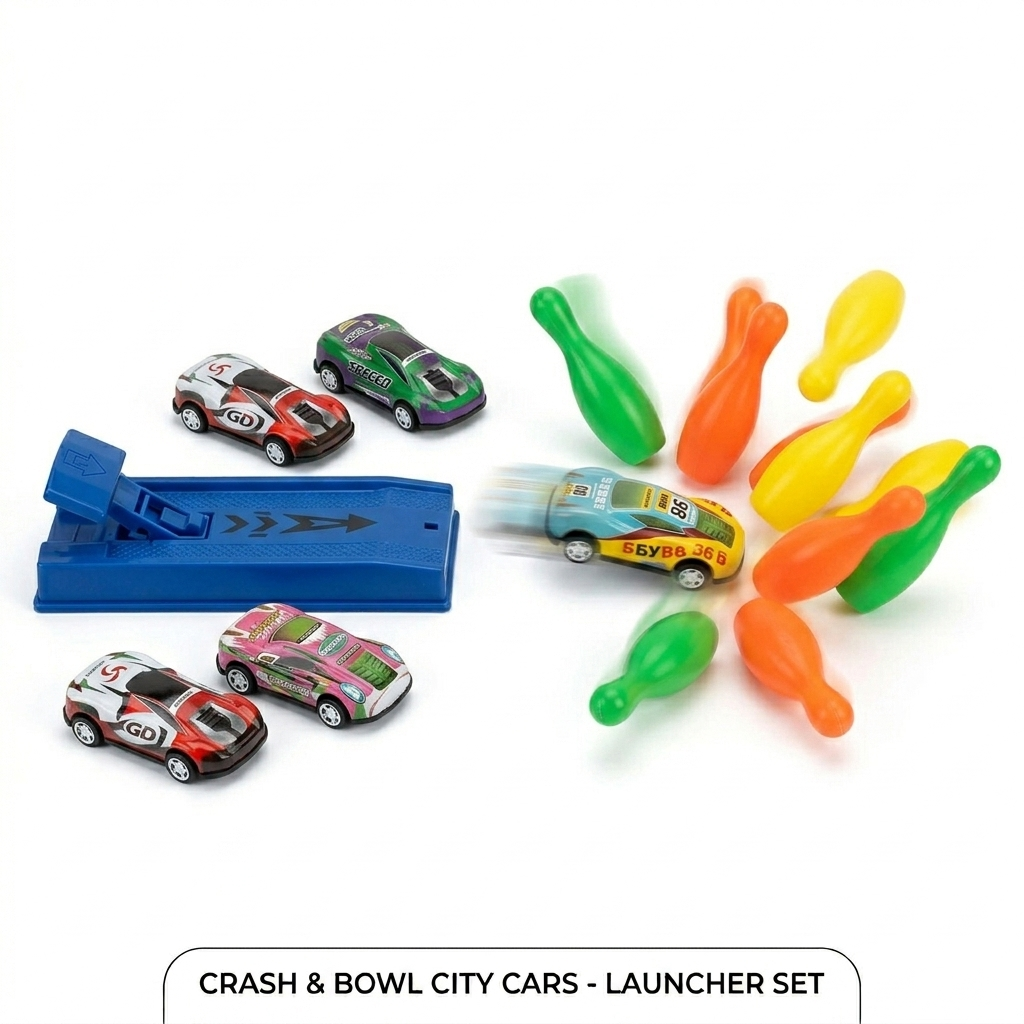 Super Speed City Cars Launcher with 4 cars 6 Bowling Spills