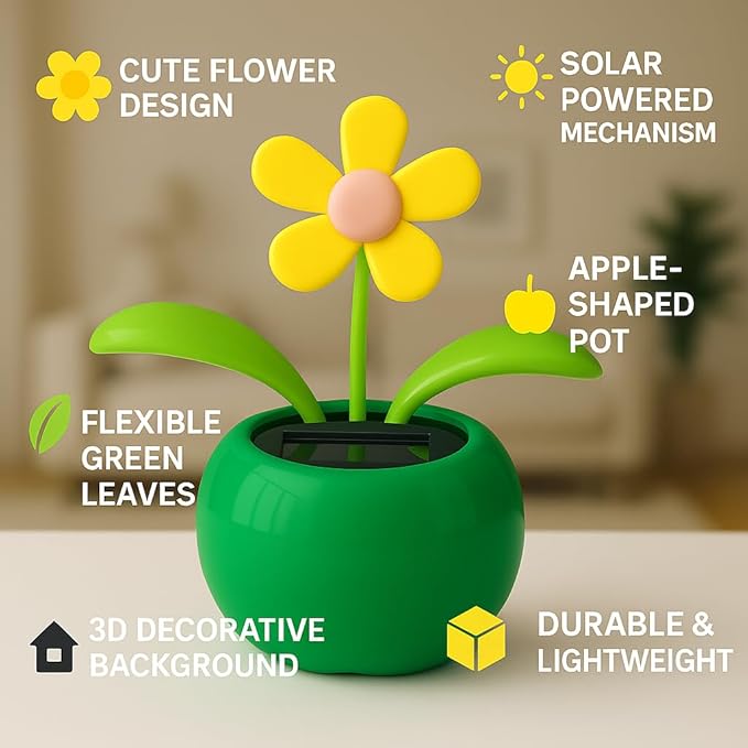 Swinging Solar Power Flip Flap Flower Car Decor - No Battery Required