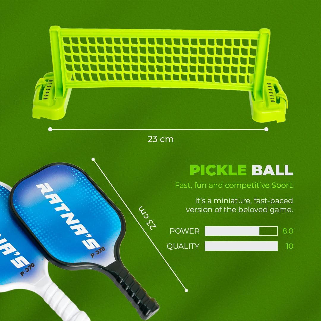 Table Top Pickleball Set, 2 Paddles, 2 Balls, 23 cm Net with Score Counter, Miniature Game for Kids