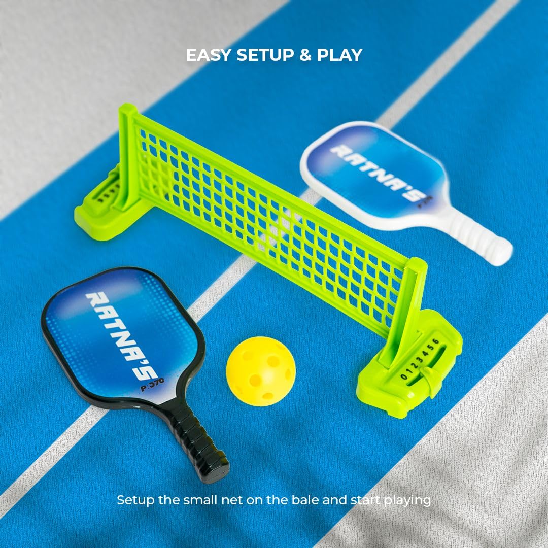 Table Top Pickleball Set, 2 Paddles, 2 Balls, 23 cm Net with Score Counter, Miniature Game for Kids