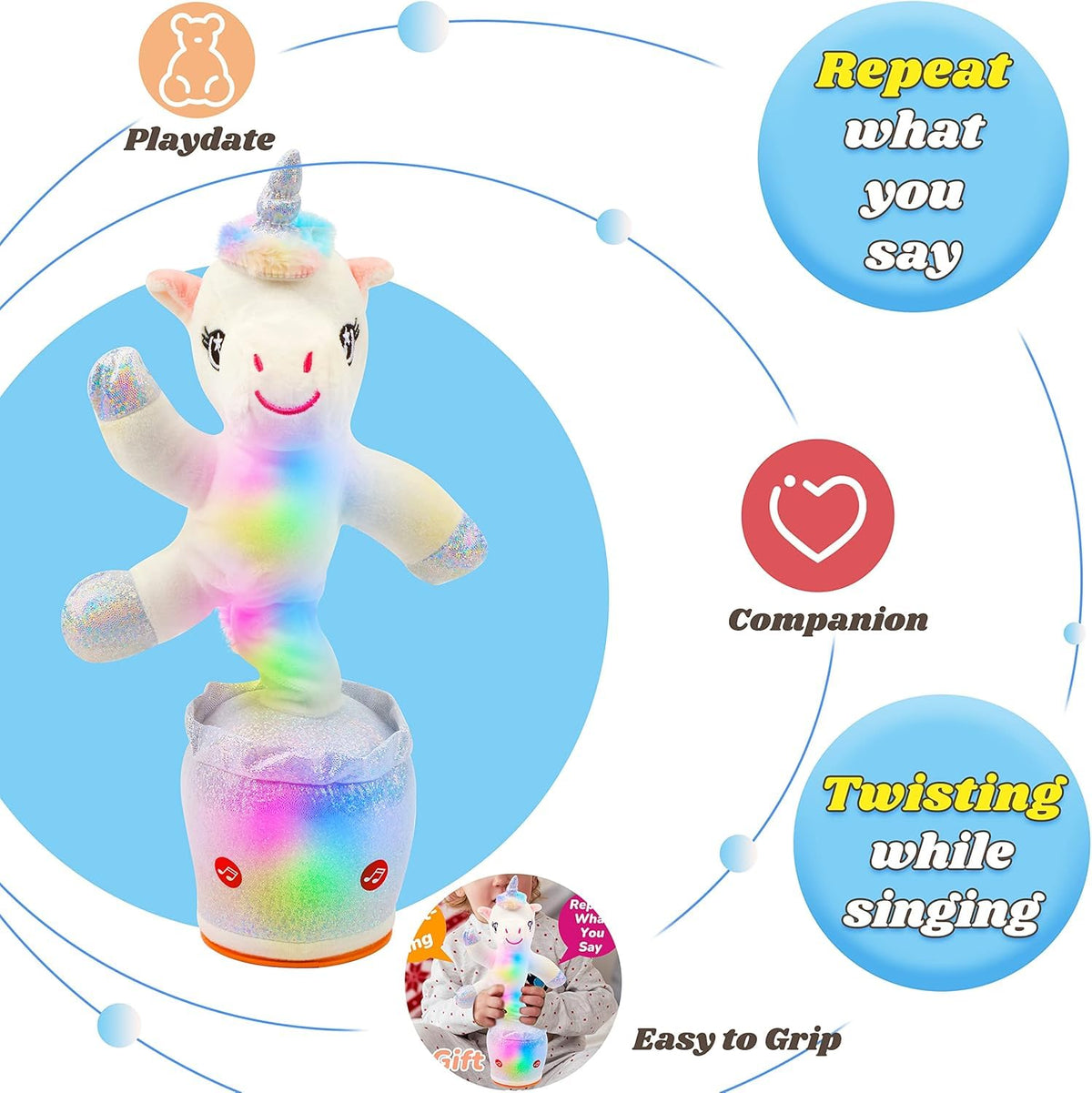 Talking Unicorn Glowing Dancing Interactive Animated Singing Mimicking Electric Light Up Toy
