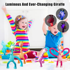 Telescopic Suction Cup Giraffe Toy, LED Telescopic Pipe with Suction Cup, Shape-Changing Stretch Tube