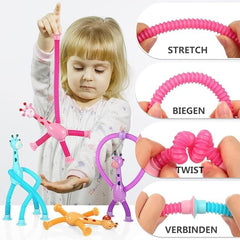 Telescopic Suction Cup Giraffe Toy, LED Telescopic Pipe with Suction Cup, Shape-Changing Stretch Tube