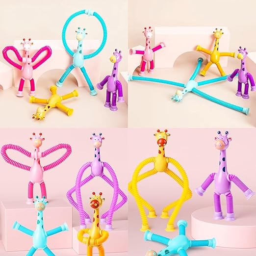 Telescopic Suction Cup Giraffe Toy, LED Telescopic Pipe with Suction Cup, Shape-Changing Stretch Tube