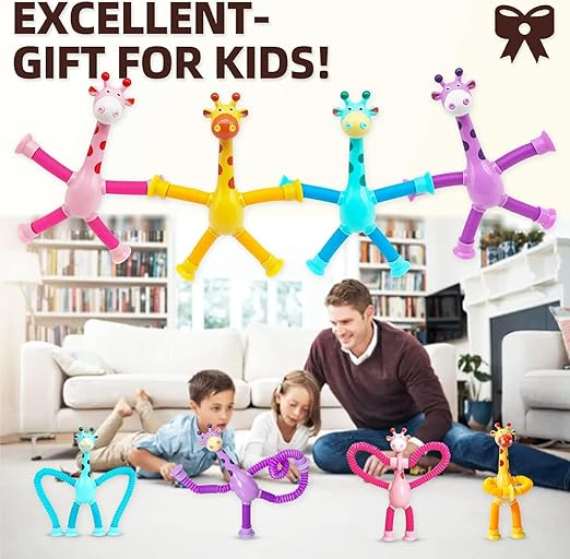 Telescopic Suction Cup Giraffe Toy, LED Telescopic Pipe with Suction Cup, Shape-Changing Stretch Tube