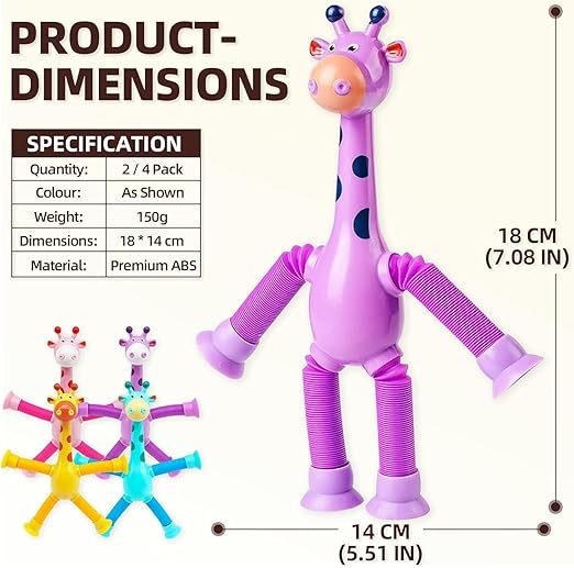Telescopic Suction Cup Giraffe Toy, LED Telescopic Pipe with Suction Cup, Shape-Changing Stretch Tube