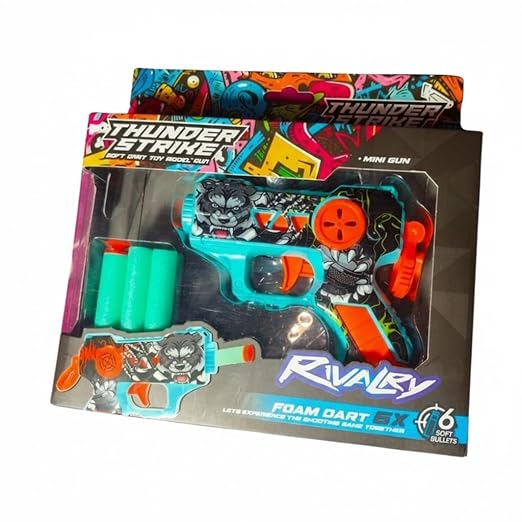 Printed thunder Strike Foam Dart Gun Toy with 6 Soft Bullets-Mini Blaster Toy Gun