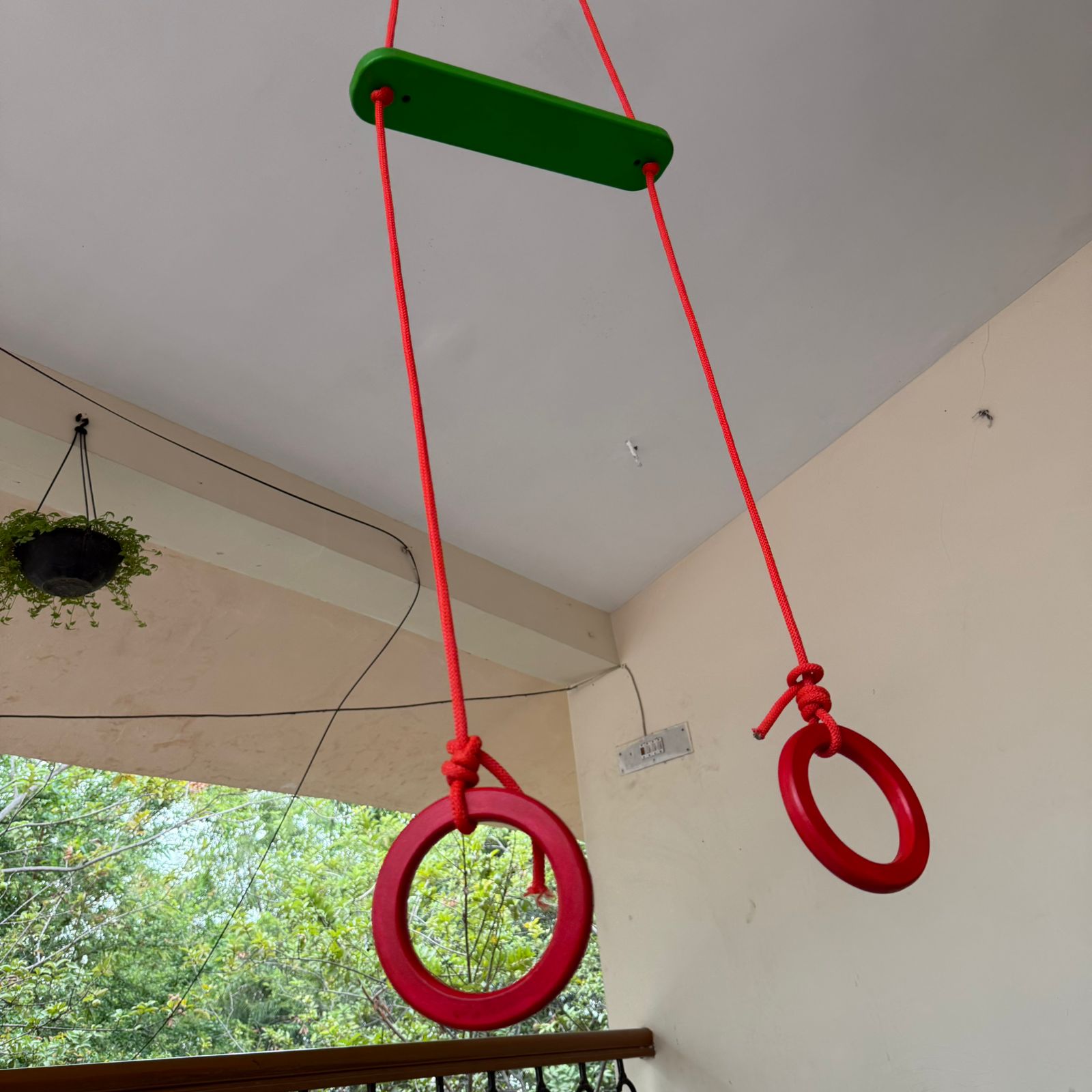 Toystorey Kids Trapeze Swing Bar with Rings and Hanging Rope - FREE S-Hook