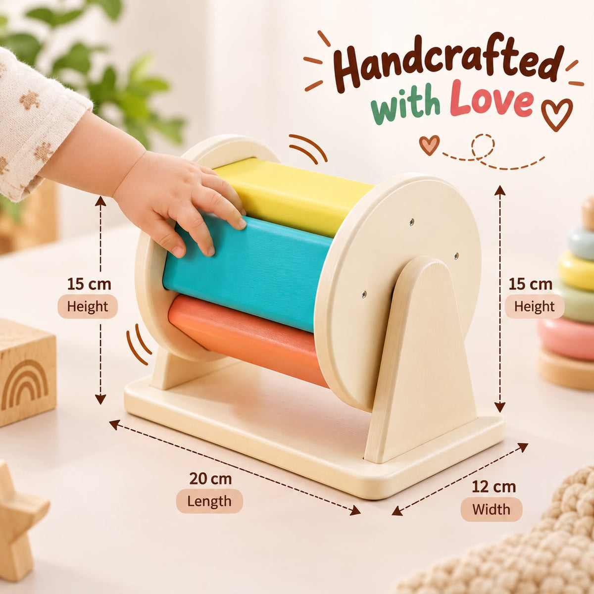 Toystorey Wooden Spinning Drum toy For 6+ Months baby