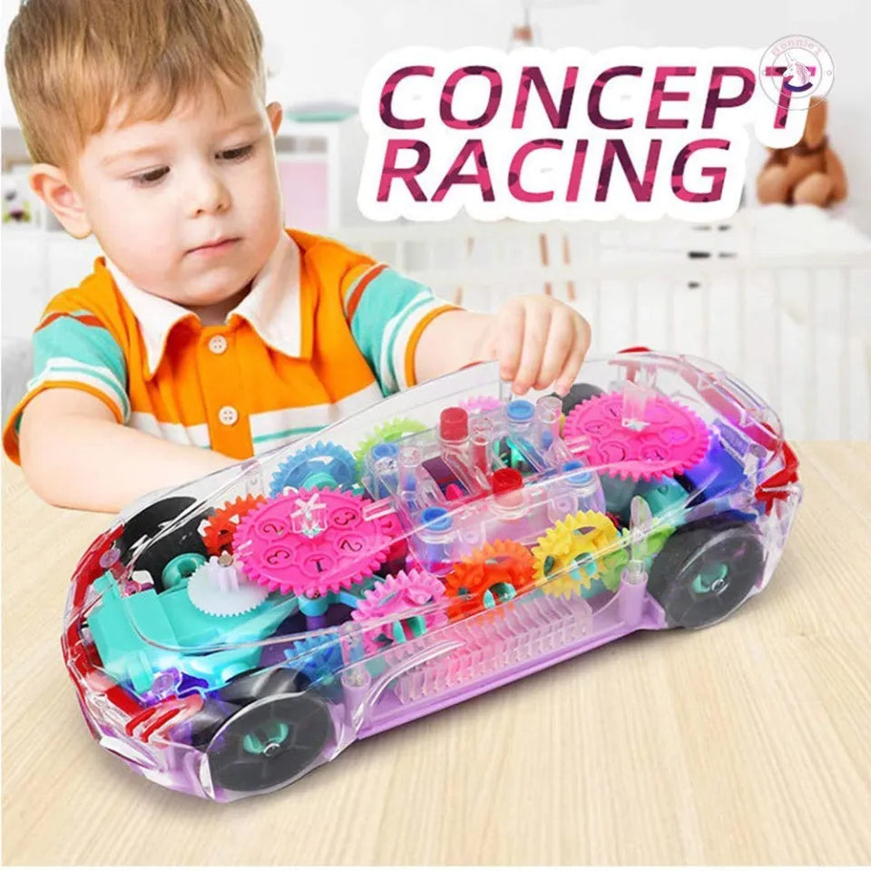Transparent Gear Concept Racing Car with Light & Sound 360 Degrees Rotating Bump