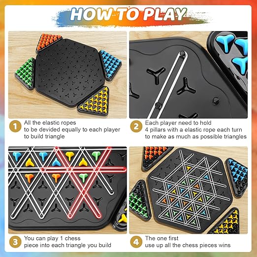 Triangle Chess Game, Triggle Elastic Band Game, Family Games - 2 To 4 Players