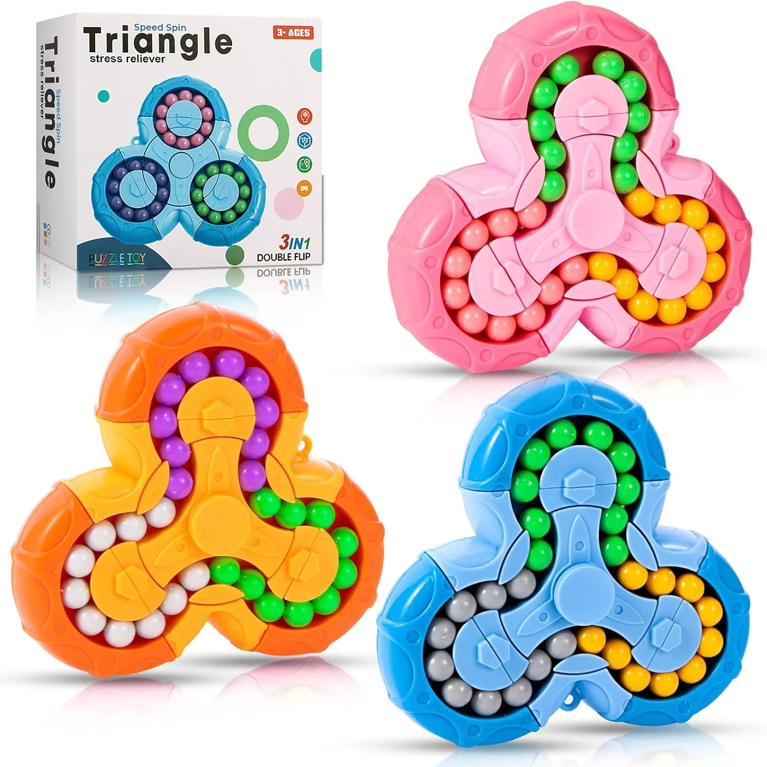 Triangle Magical Bean Puzzle Toy | Speed Spin Stress Reliever Toy Fidget Rotating Puzzle