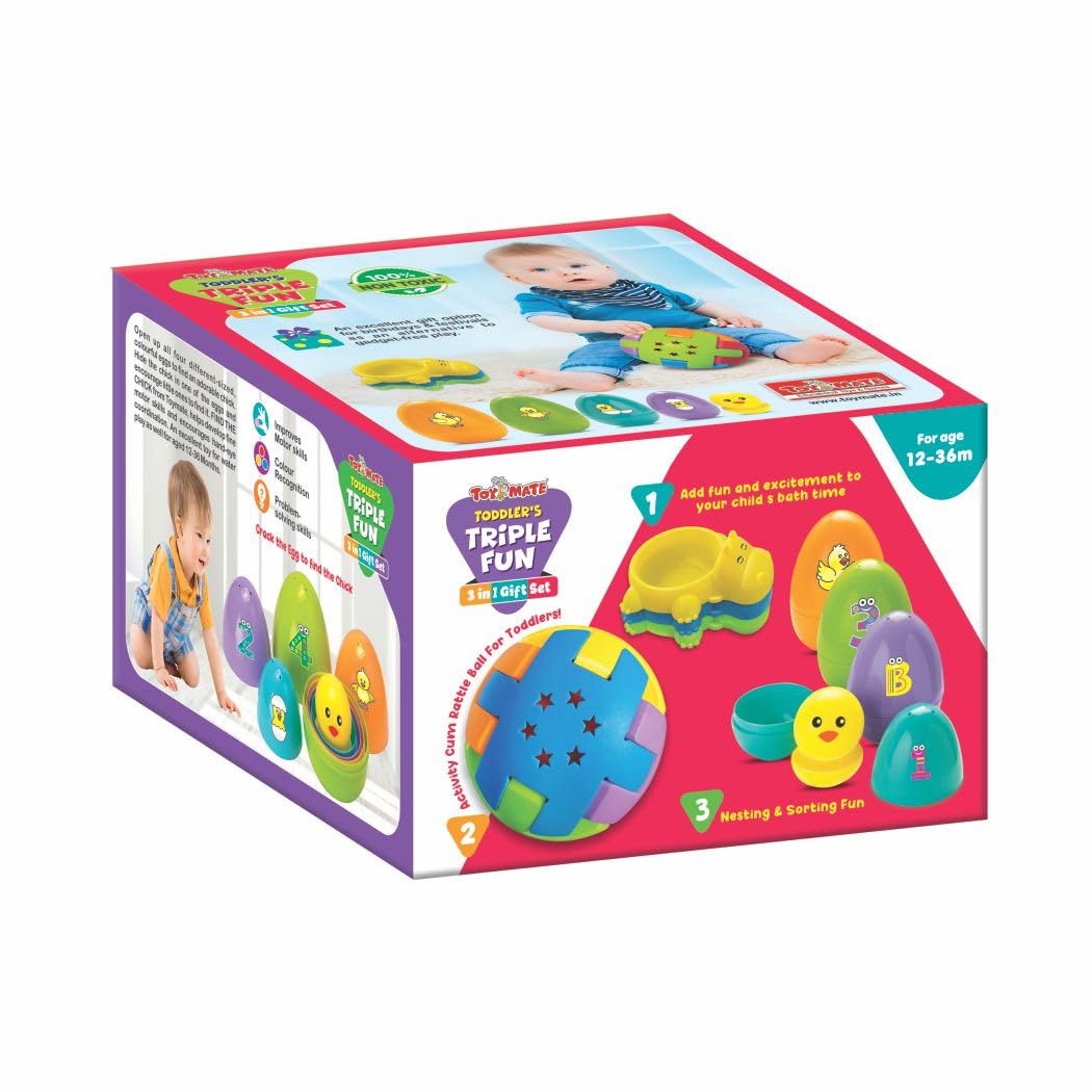 Tripple Fun - 3 in 1 Gift Set with Bath Toys, Rattling Ball and Nesting Eggs