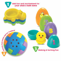 Tripple Fun - 3 in 1 Gift Set with Bath Toys, Rattling Ball and Nesting Eggs