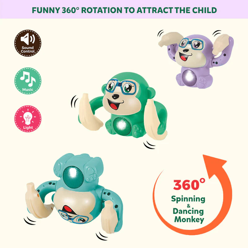 Tumbling Monkey Musical Spinning Rolling Toy For Babies - With Voice Control , Music, Light and sound