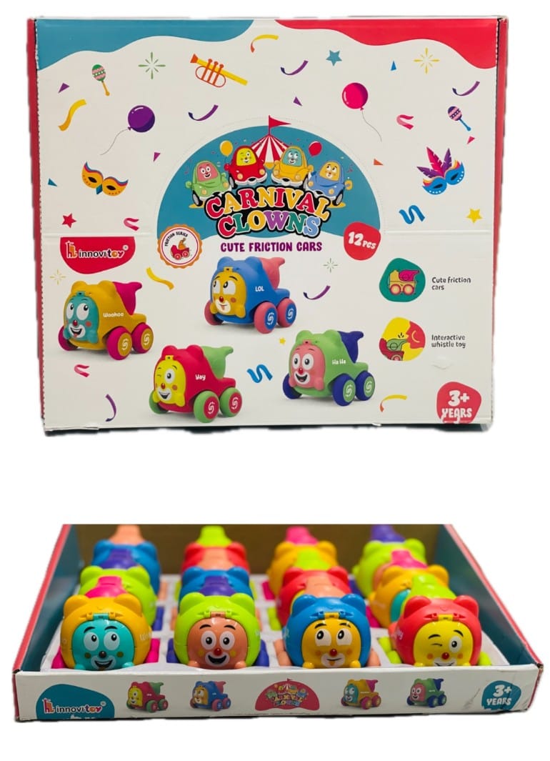 Unbreakable Carnival Clowns Friction Car With Whistle - Any 1