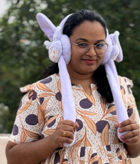 Very Soft Bunny Ear Muffs Moving Ears Cartoon Design - Any 1 Random colour