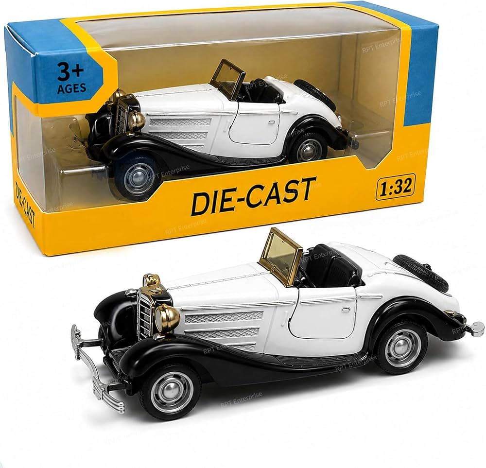 Vintage Toy Car Classic Die Cast Metal Pull Back Car with Lights and Sounds
