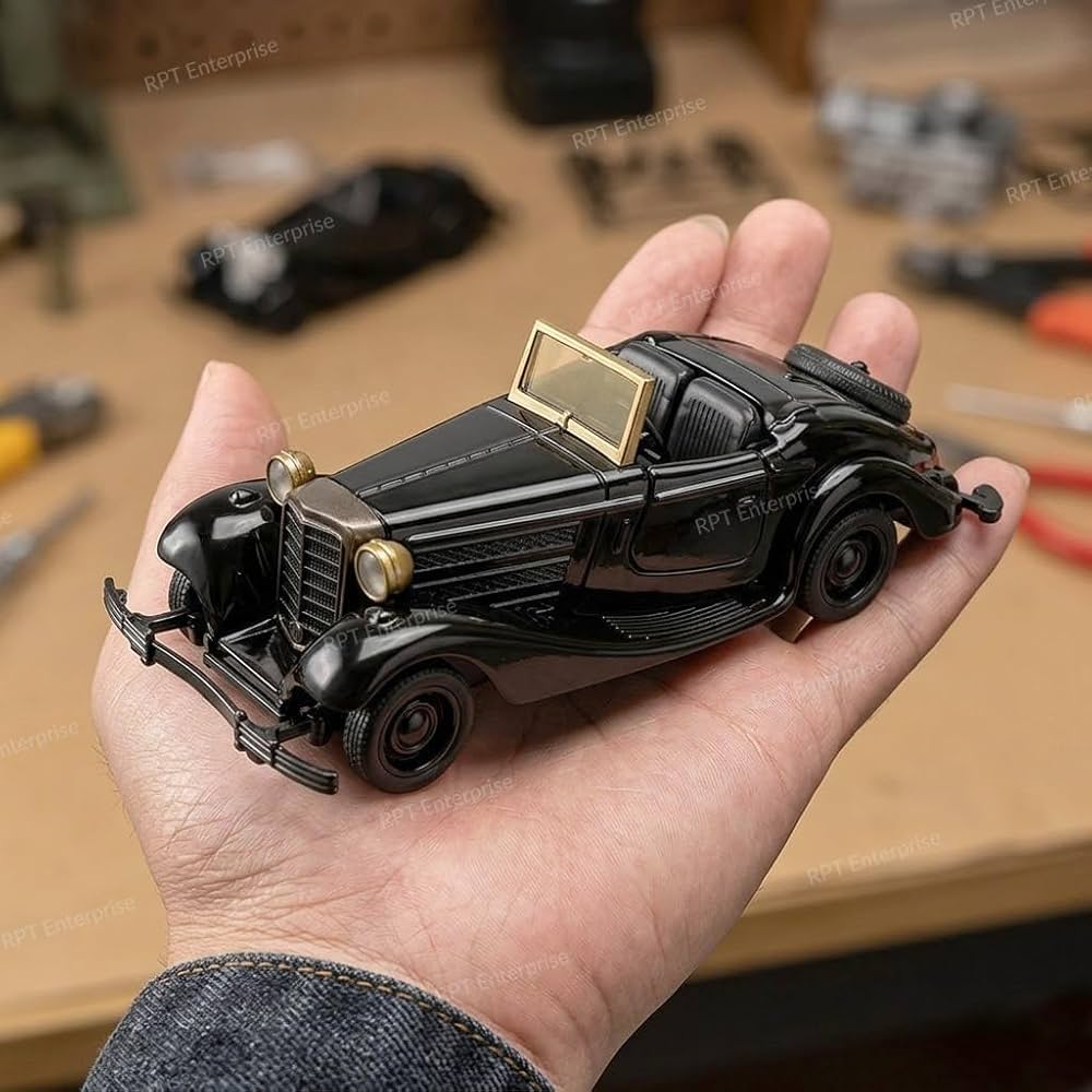 Vintage Toy Car Classic Die Cast Metal Pull Back Car with Lights and Sounds