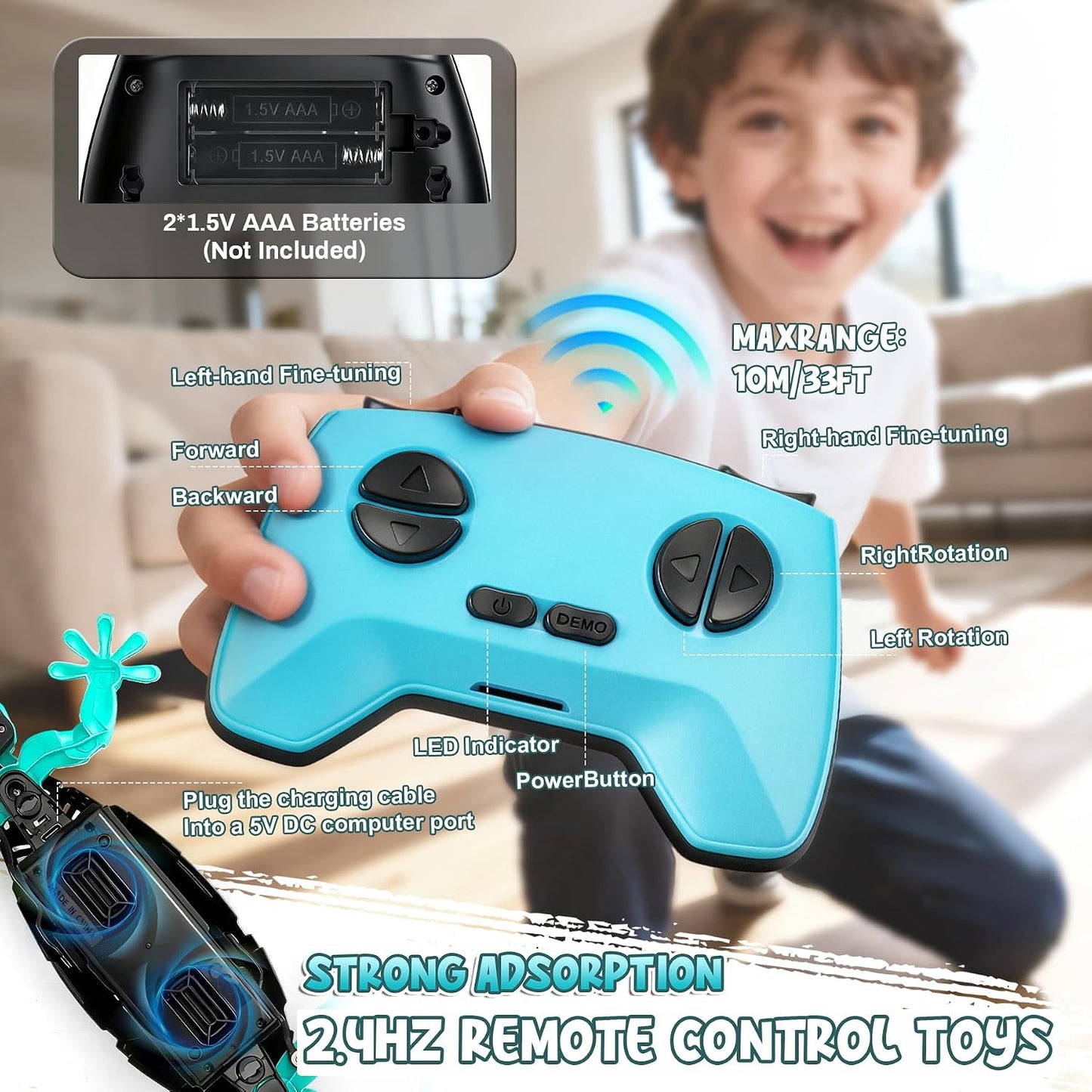 Wall Mounted Moving Lizard, Remote Control Rechargeable Lizard, 360° Rotation Remote Control Lizard Toy