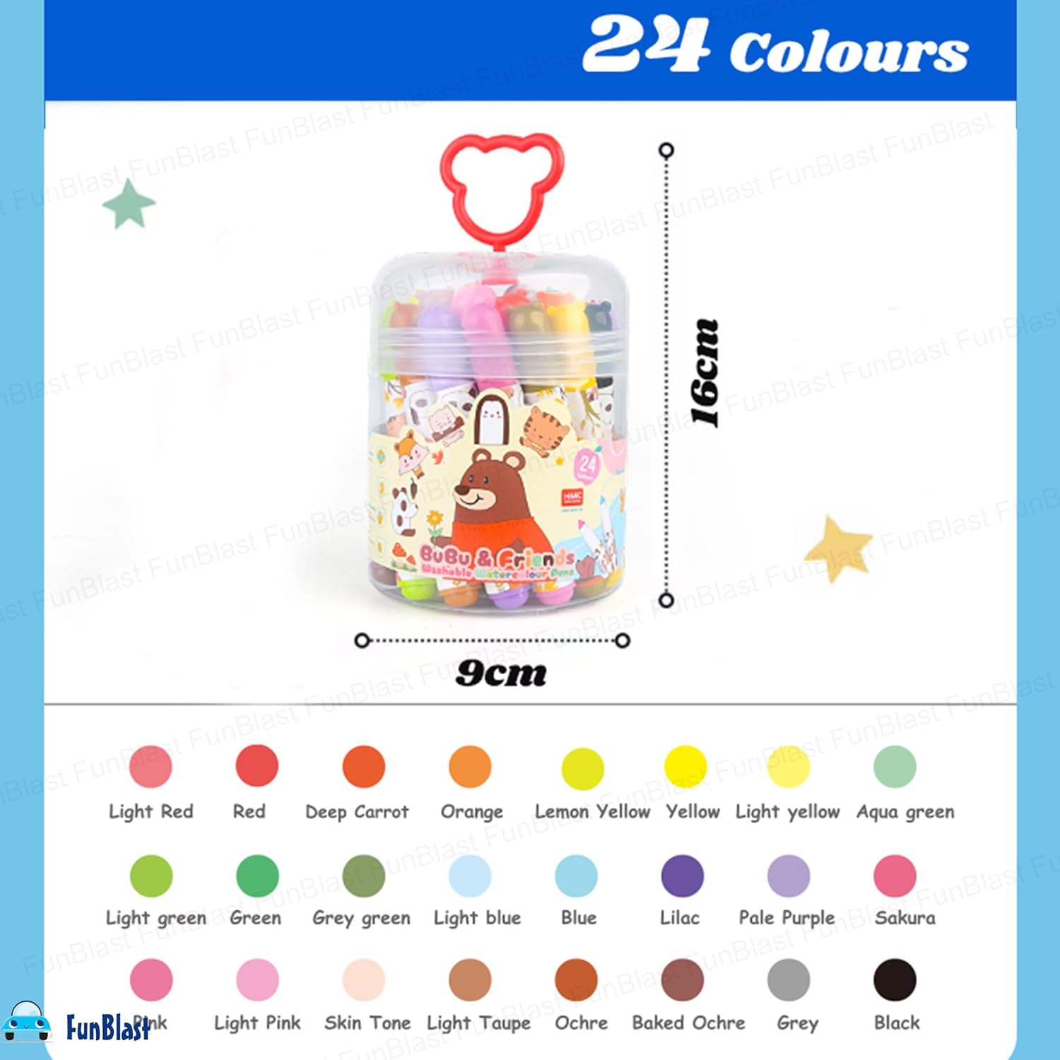 Washable Water Colour Pens,Colour Sketch Pens Set for Kids, Cute Art Supplies (24 Pieces)
