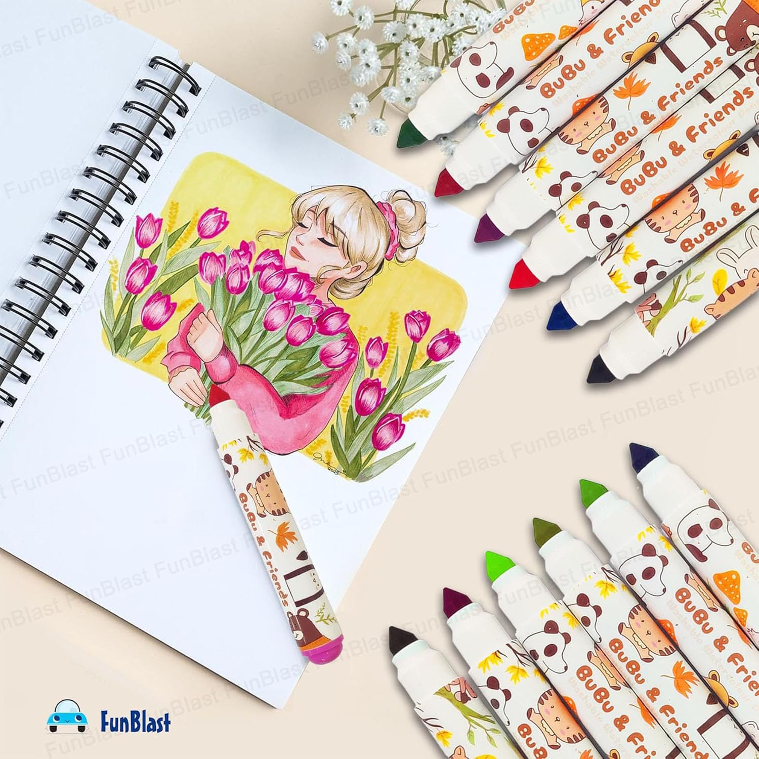Washable Water Colour Pens,Colour Sketch Pens Set for Kids, Cute Art Supplies (24 Pieces)