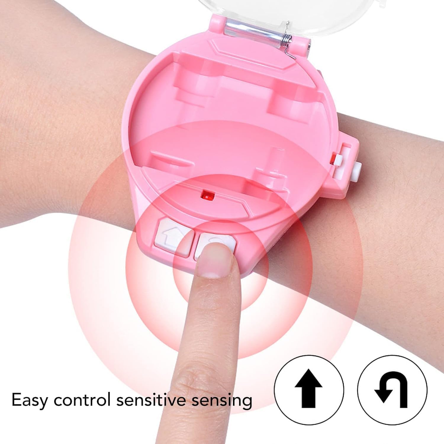 Watch Launcher Car - Mini Remote Control Car Watch Toys, Easy Control Safe 98.4ft Remote Control Distance Cute Wrist Racing Car Watch Silicone Strap with Dust Cover for Outdoor (BAW Pink)