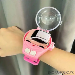 Watch Launcher Car - Mini Remote Control Car Watch Toys, Easy Control Safe 98.4ft Remote Control Distance Cute Wrist Racing Car Watch Silicone Strap with Dust Cover for Outdoor (BAW Pink)