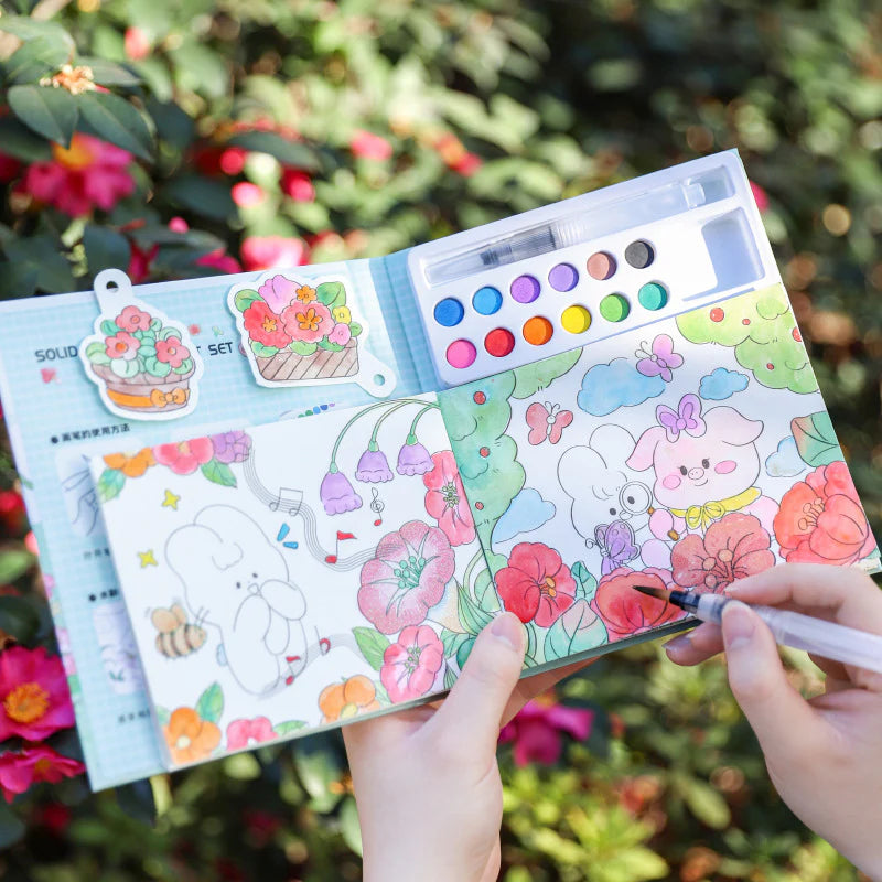 Watercolor Painting Book Set – DIY Graffiti Coloring Note-Book with Watercolor - Random Design
