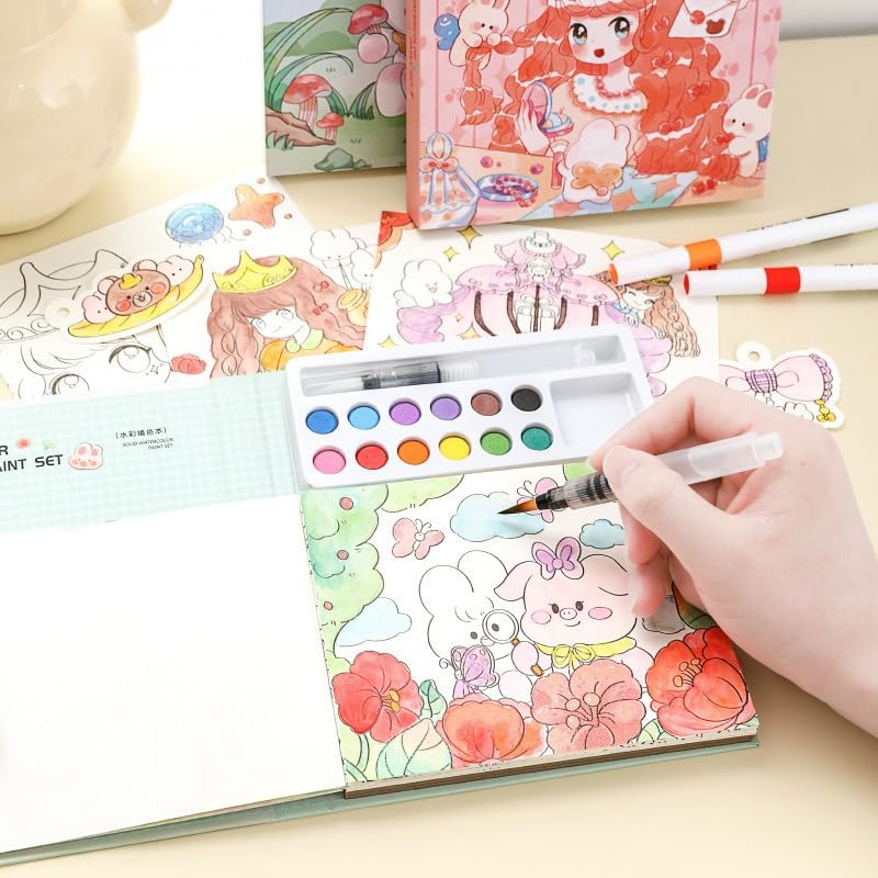 Watercolor Painting Book Set – DIY Graffiti Coloring Note-Book with Watercolor - Random Design