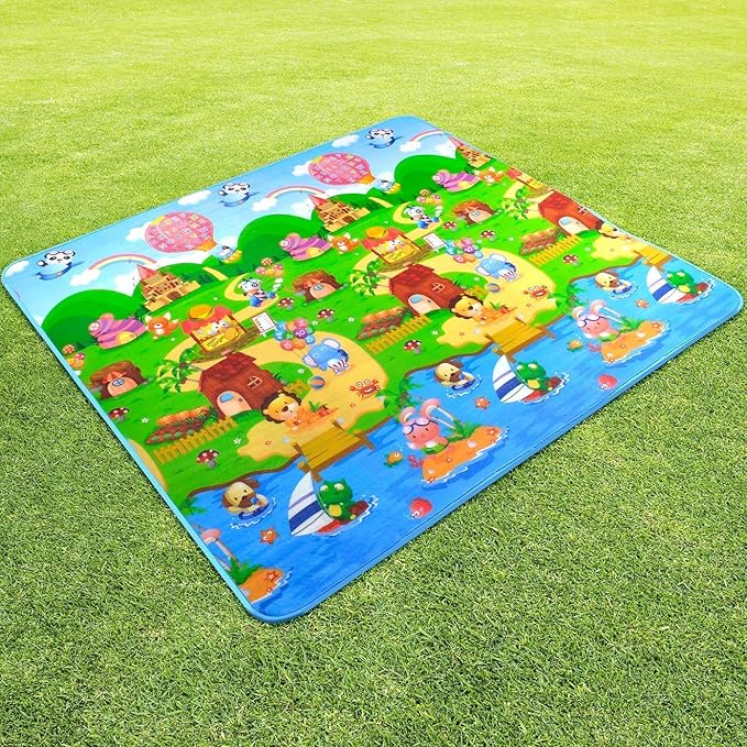Waterproof Double Side Playmat for Babies Crawling Mat for Kids (Large Size Random Print) with Zip Bag (120 cm x 180cm) (6 feet *4feet)