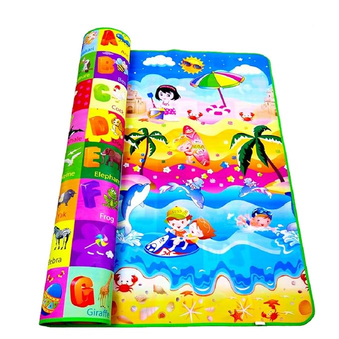 Waterproof Double Side Playmat for Babies Crawling Mat for Kids (Large Size Random Print) with Zip Bag (120 cm x 180cm) (6 feet *4feet)