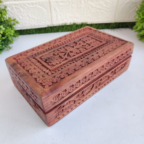 Brown Wooden Carved Jewellery Box Big - 8*5 Inches